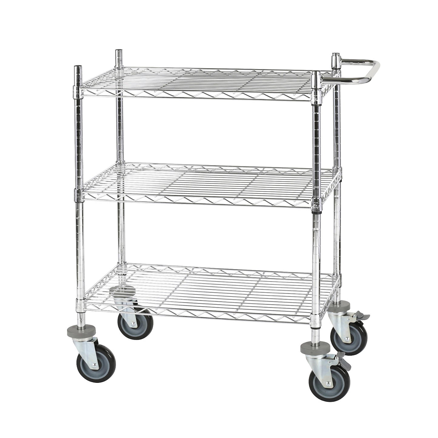 Wire mesh table trolley, chrome plated, with 3 shelves, LxWxH 760 x 460 x 1025 mm.