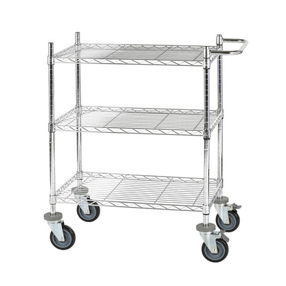Wire mesh table trolley, chrome plated, with 3 shelves, LxWxH 760 x 460 x 1025 mm.