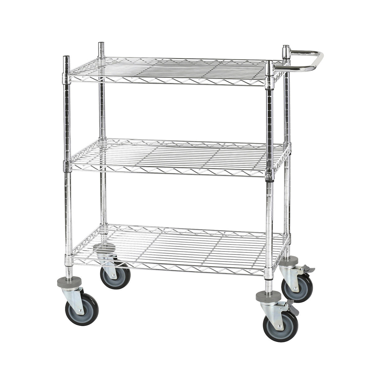 Wire mesh table trolley, chrome plated, with 3 shelves, LxWxH 760 x 460 x 1025 mm.