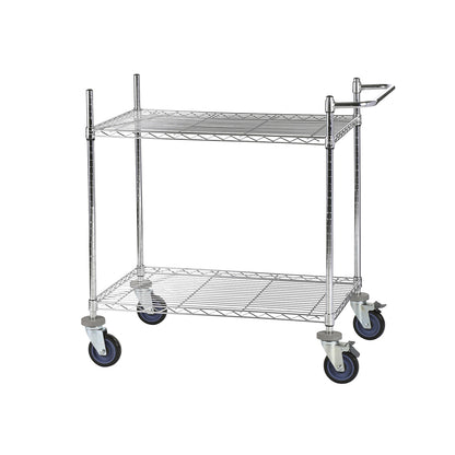 Wire mesh table trolley, chrome plated, with 2 shelves, LxWxH 910 x 610 x 1025 mm.