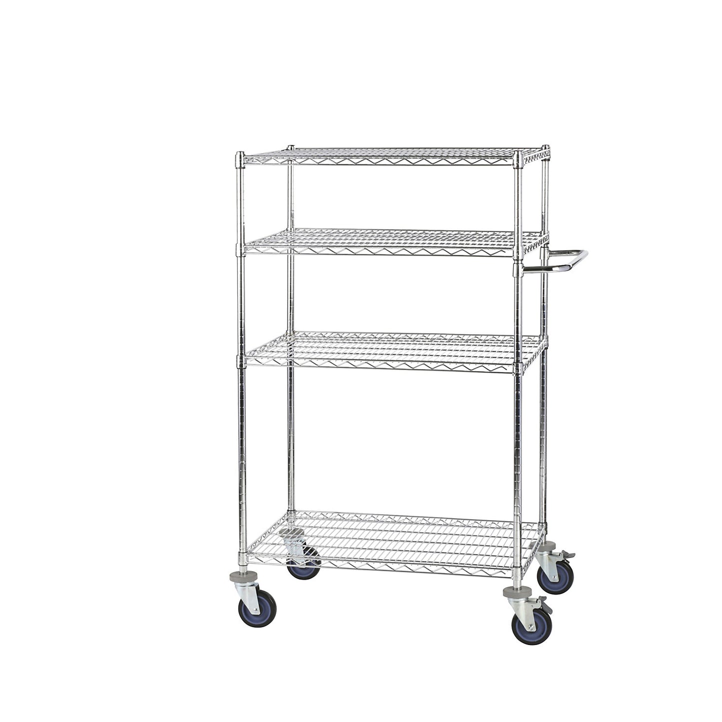 Wire mesh table trolley, chrome plated, with 4 shelves, LxWxH 910 x 610 x 1365 mm.