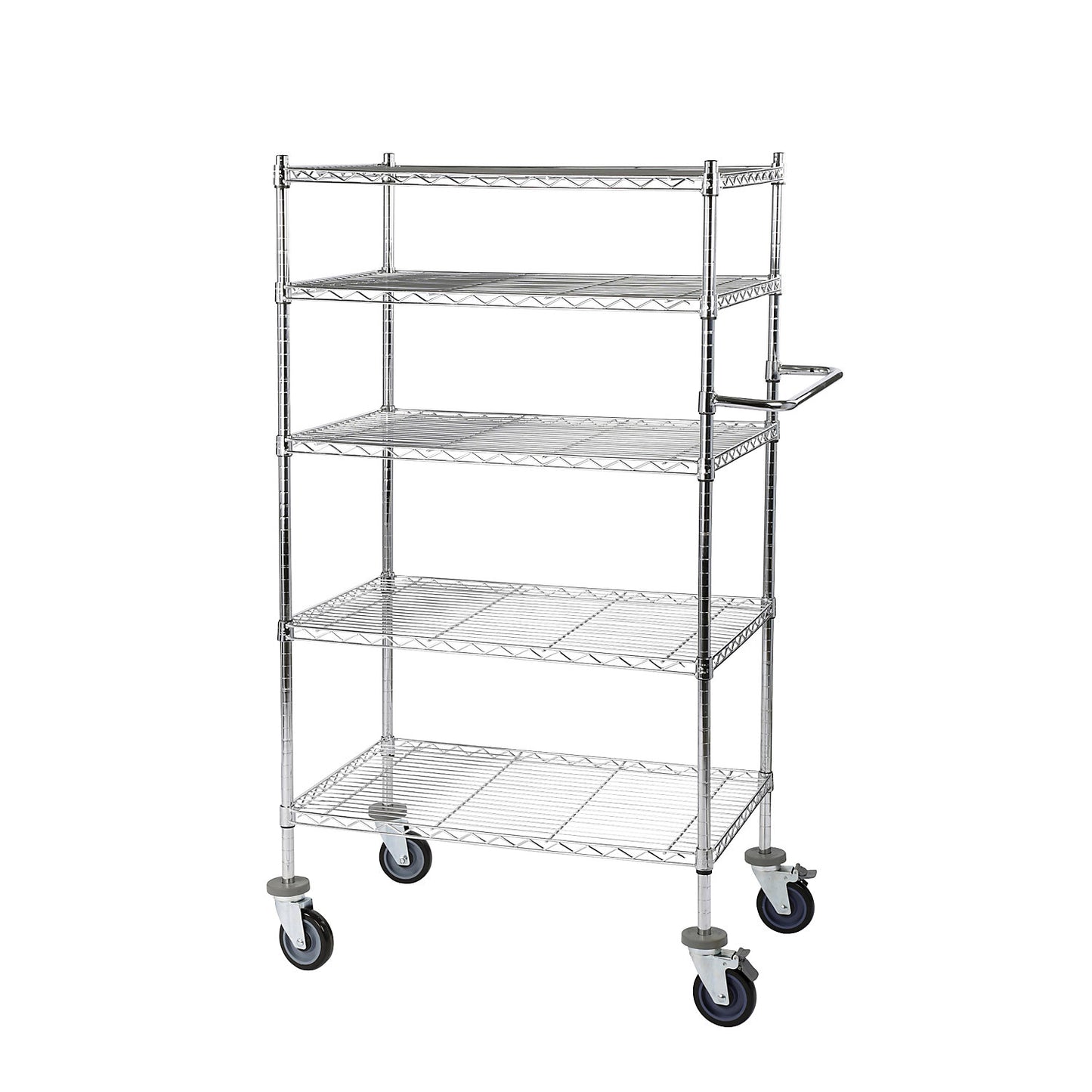 Wire mesh table trolley, chrome plated, with 5 shelves, LxWxH 760 x 460 x 1635 mm.