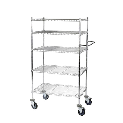 Wire mesh table trolley, chrome plated, with 5 shelves, LxWxH 910 x 610 x 1635 mm.