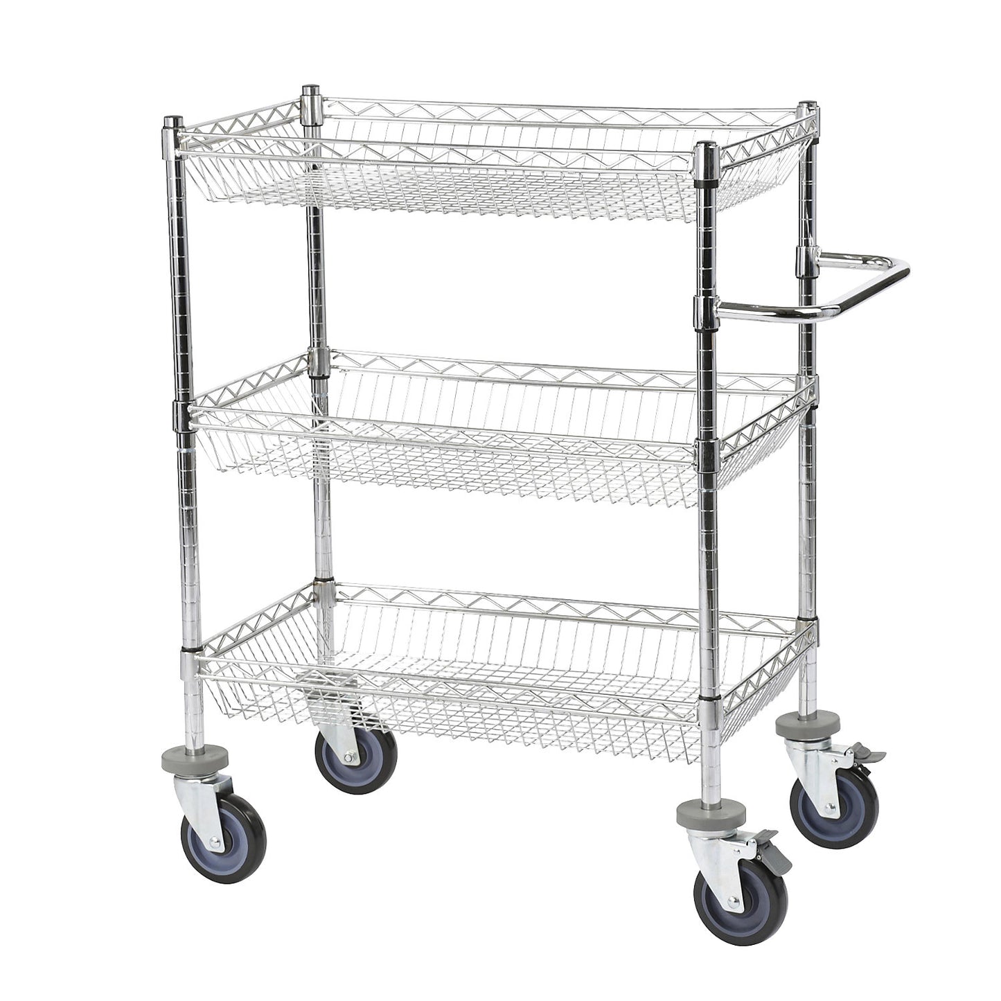 Wire mesh table trolley, chrome plated, with 3 baskets, LxWxH 760 x 460 x 1025 mm.
