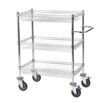 Wire mesh table trolley, chrome plated, with 3 baskets, LxWxH 760 x 460 x 1025 mm.