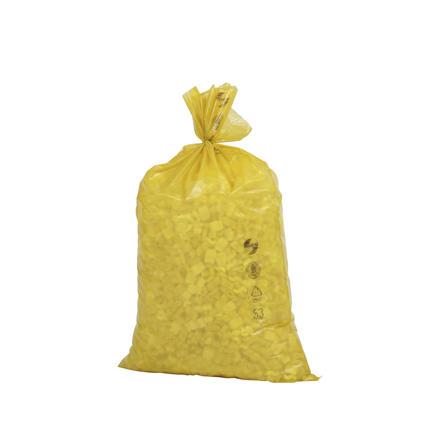 Waste sacks, LDPE, 70 l, 40 µm, WxL 575 x 1000 mm, pack of 250, yellow.