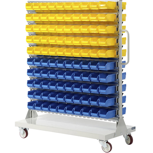 Mobile rack with open fronted storage bins, double sided, HxWxD 1450 x 1170 x 540 mm, with 200 bins.