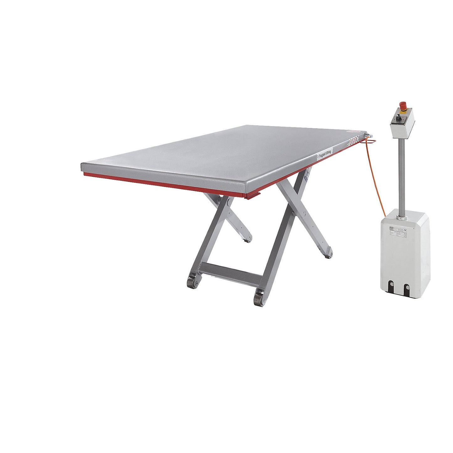 Low profile lift table, G series, max. load 1000 kg, lifting range 80 - 750 mm, LxW 1450 x 900 mm, 400 V 3-phase.