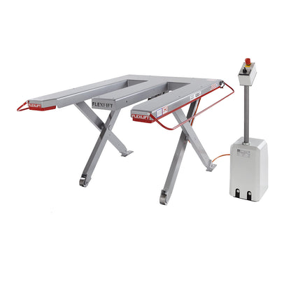 Low profile lift table, E series, max. load 1500 kg, LxW 1300 x 910 mm, 400 V 3-phase.