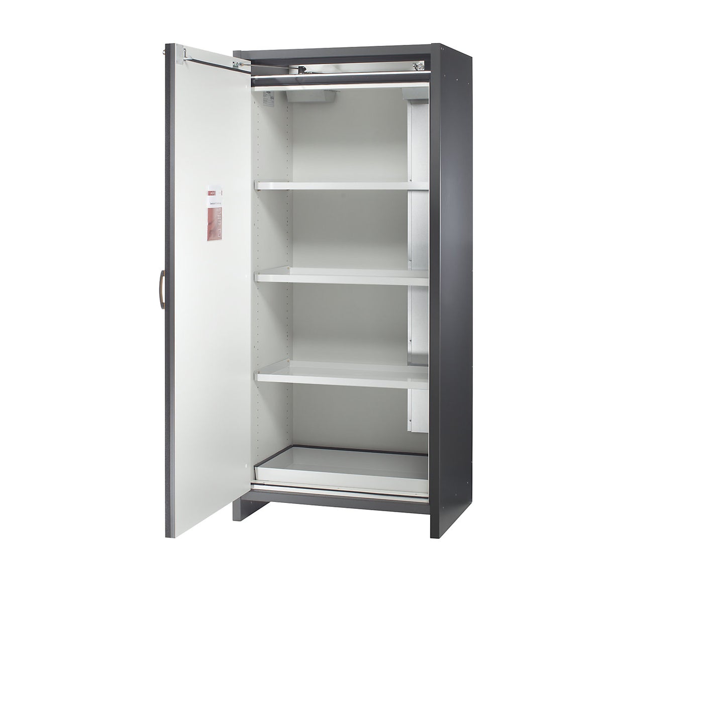 Fire resistant hazardous goods cupboard, type 30, 1-door, width 864 mm, light grey.