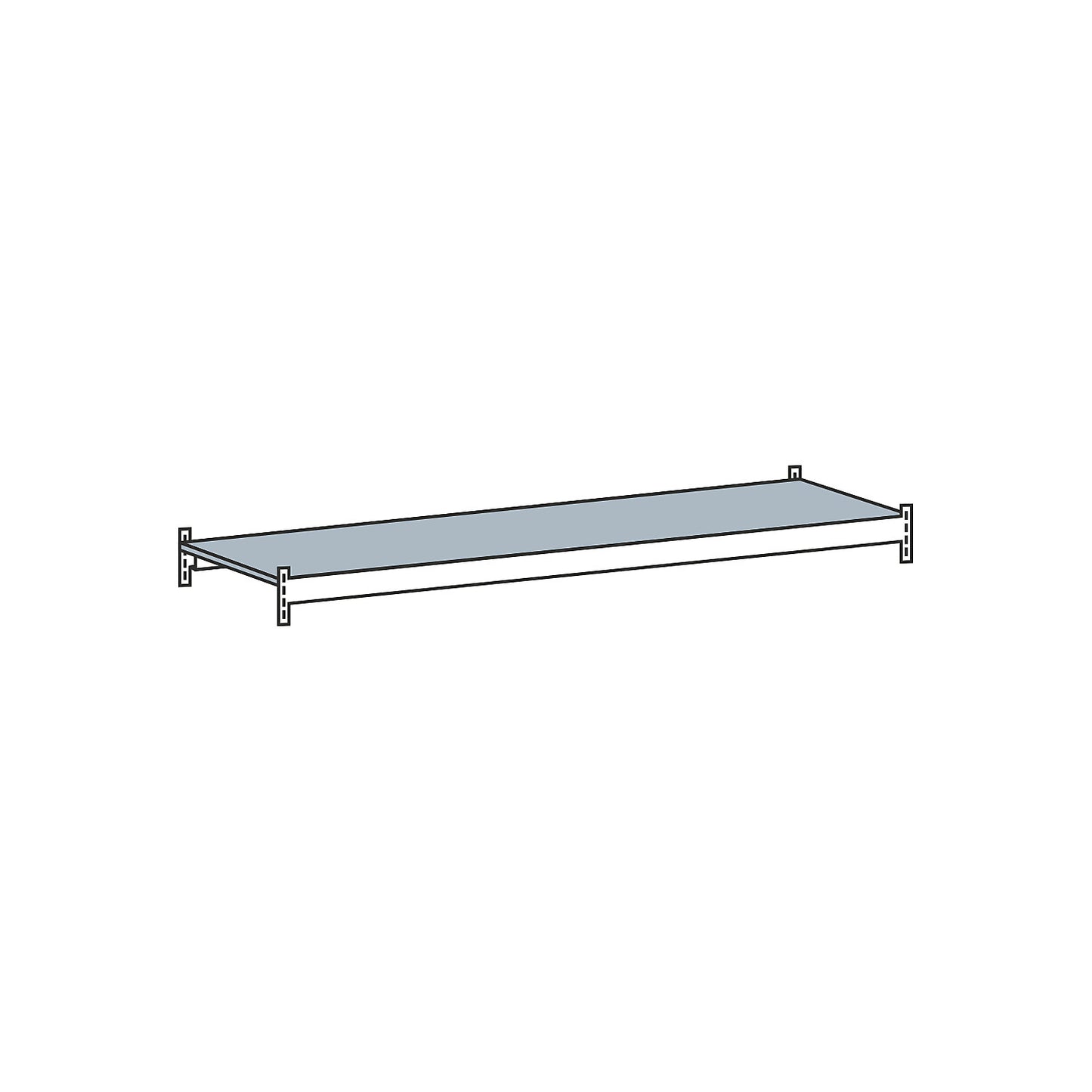 Additional level with steel shelf, width 1500 mm, depth 600 mm.