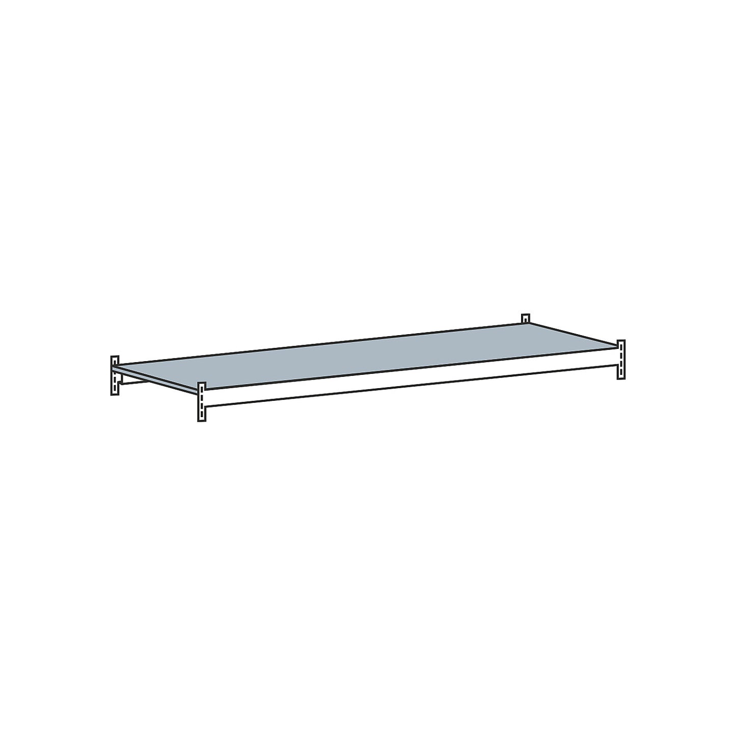Additional level with steel shelf, width 1500 mm, depth 800 mm.