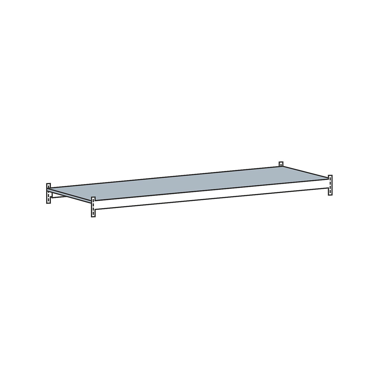 Additional level with steel shelf, width 2000 mm, depth 800 mm.