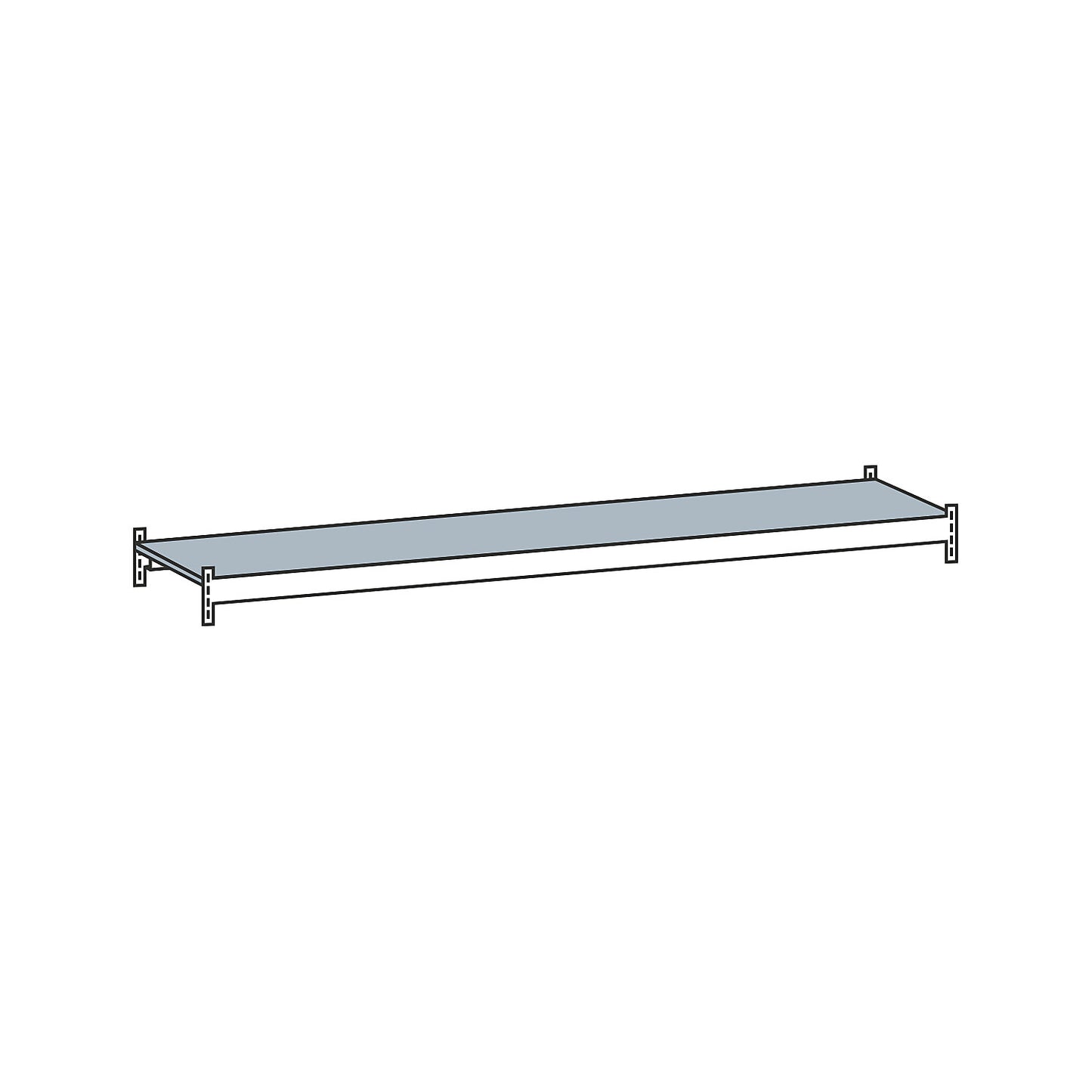 Additional level with steel shelf, width 2500 mm, depth 400 mm.