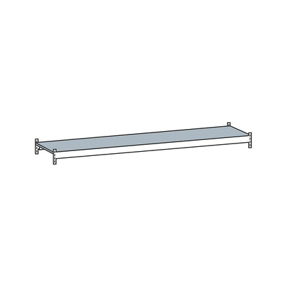 Additional level with steel shelf, width 2500 mm, depth 400 mm.
