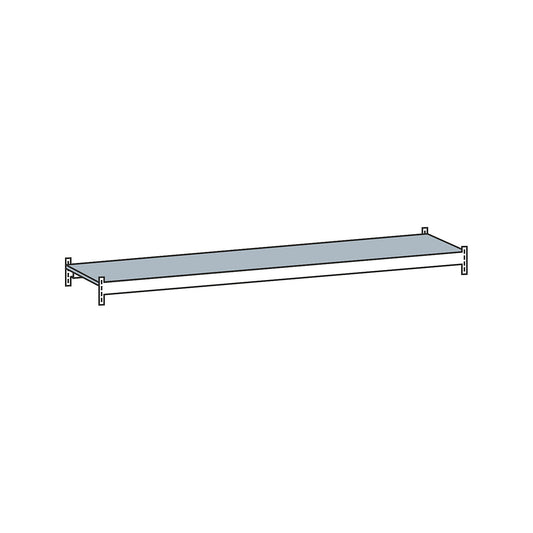 Additional level with steel shelf, width 2500 mm, depth 400 mm.