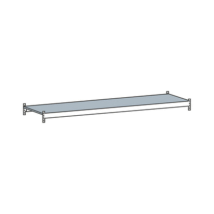 Additional level with steel shelf, width 2500 mm, depth 600 mm.
