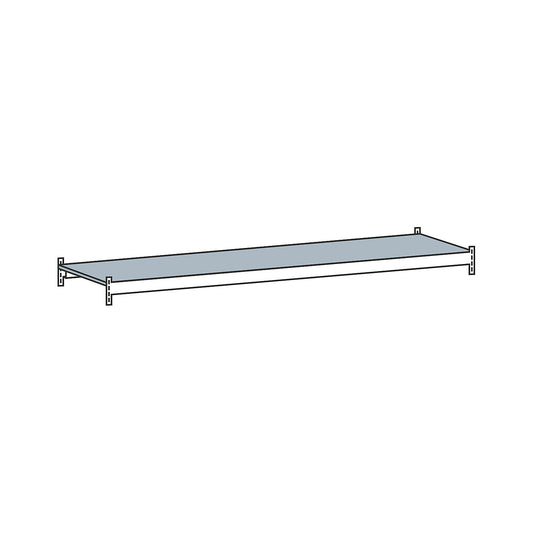 Additional level with steel shelf, width 2500 mm, depth 600 mm.