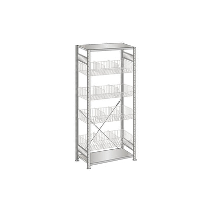 Wire mesh basket shelving unit, zinc plated, WxD 1000 x 500 mm, with 4 baskets, standard shelf unit, height 2000 mm.