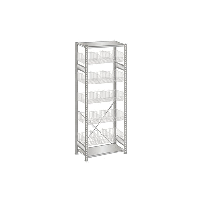 Wire mesh basket shelving unit, zinc plated, WxD 1000 x 500 mm, with 5 baskets, standard shelf unit, height 2300 mm.