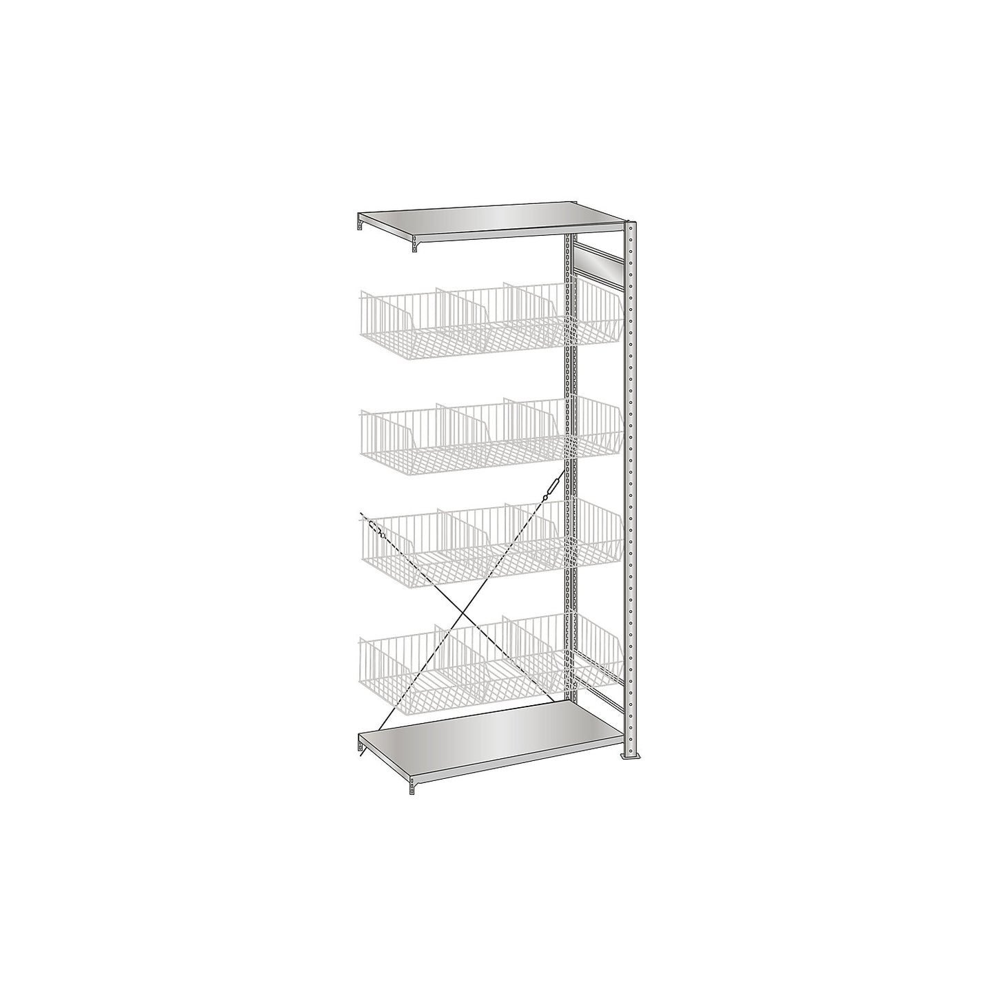 Wire mesh basket shelving unit, zinc plated, WxD 1000 x 500 mm, with 4 baskets, extension shelf unit, height 2000 mm.
