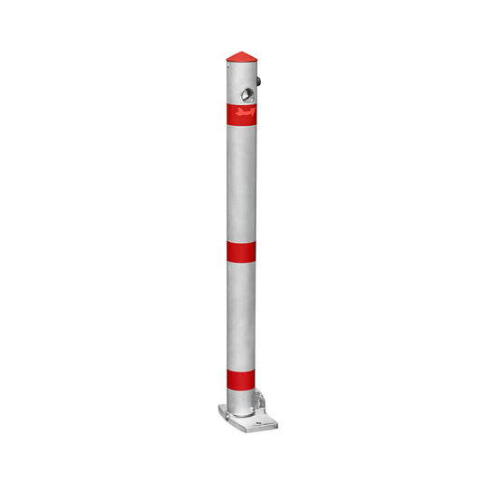 Barrier post made of tubular steel, tilting, with base plate, round, Ø 76 mm.