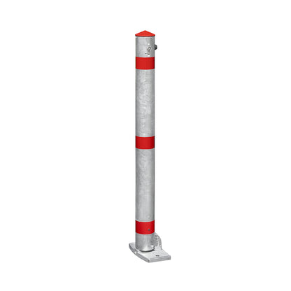 Barrier post, aluminium pipe, lockable, with foot pedal and automatic mechanism, cylinder lock.