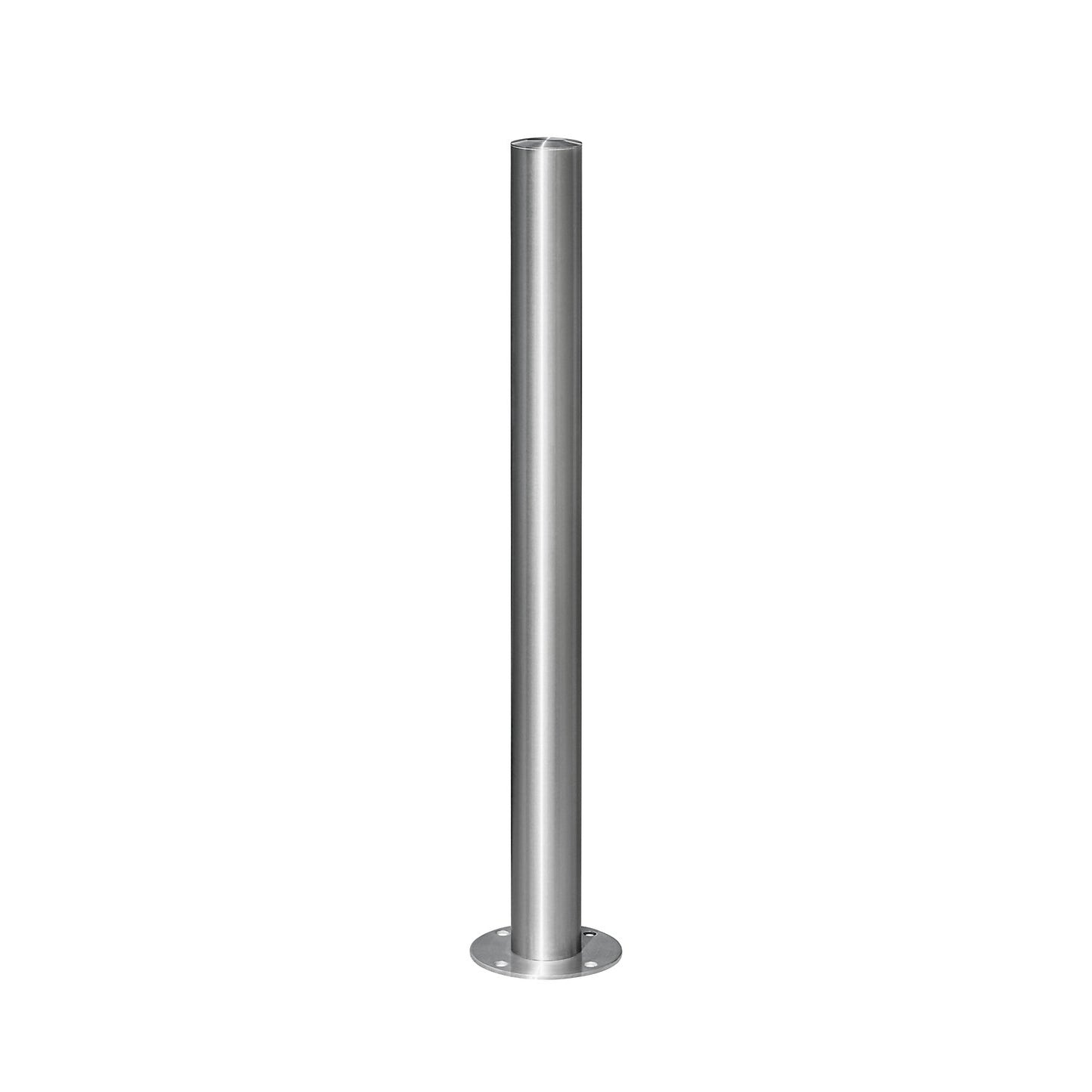 Stainless steel barrier post, with flat head, base plate for bolting in place, Ø 76 mm.