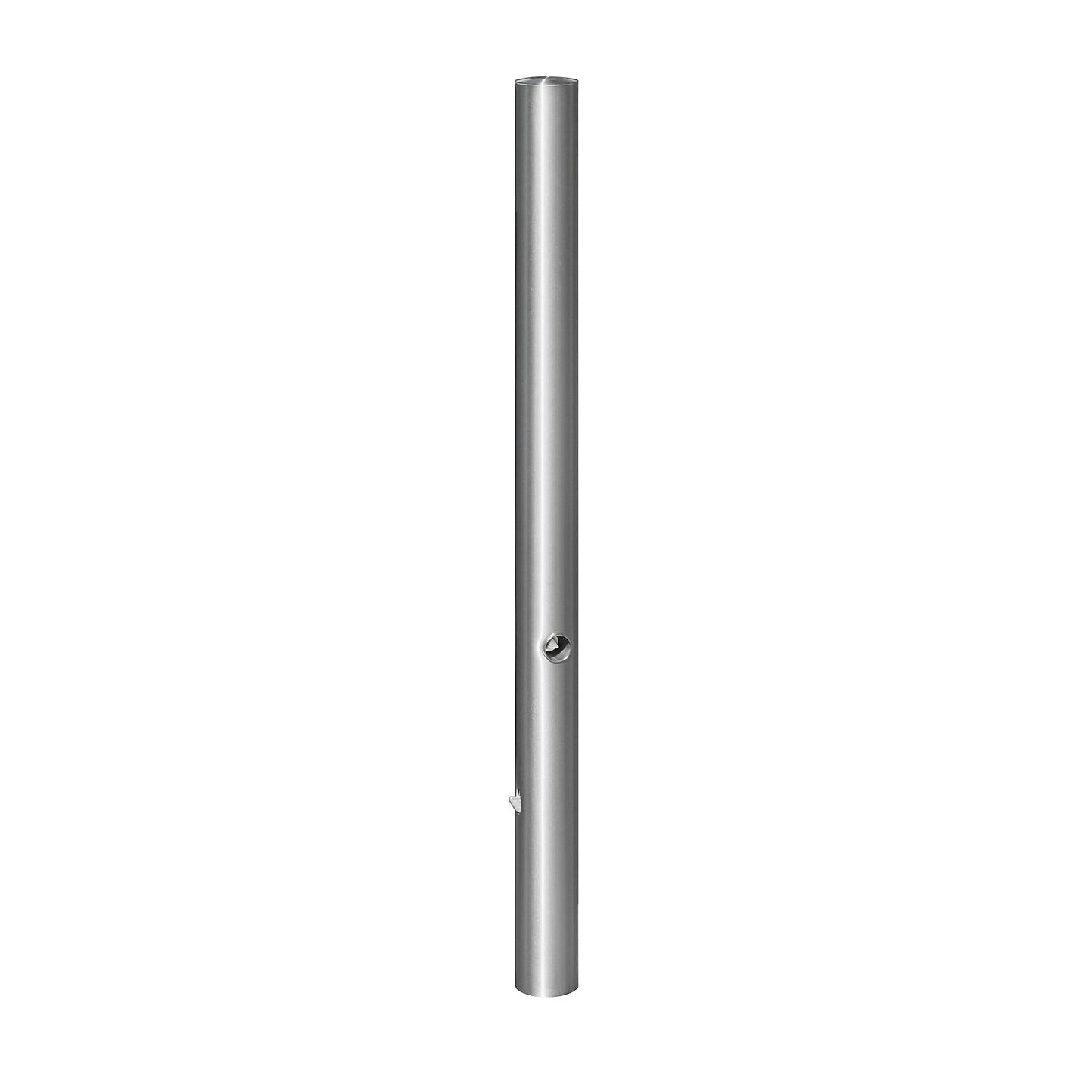 Stainless steel barrier post, with flat head, ground sleeve for concreting in, Ø 76 mm, triangular lock.