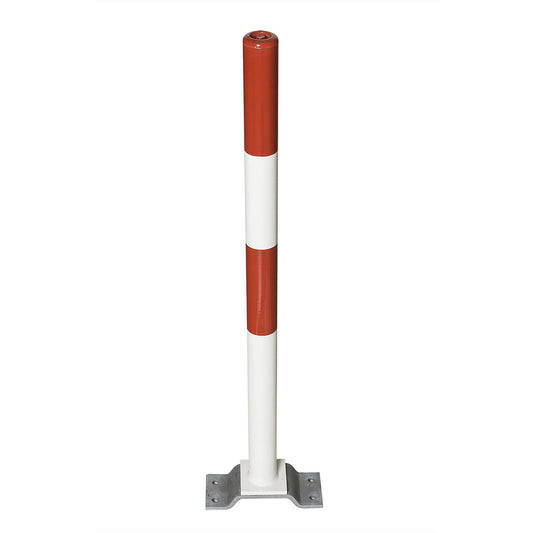 Barrier post made of steel, for bolting in place, Ø 76 mm, red/white.