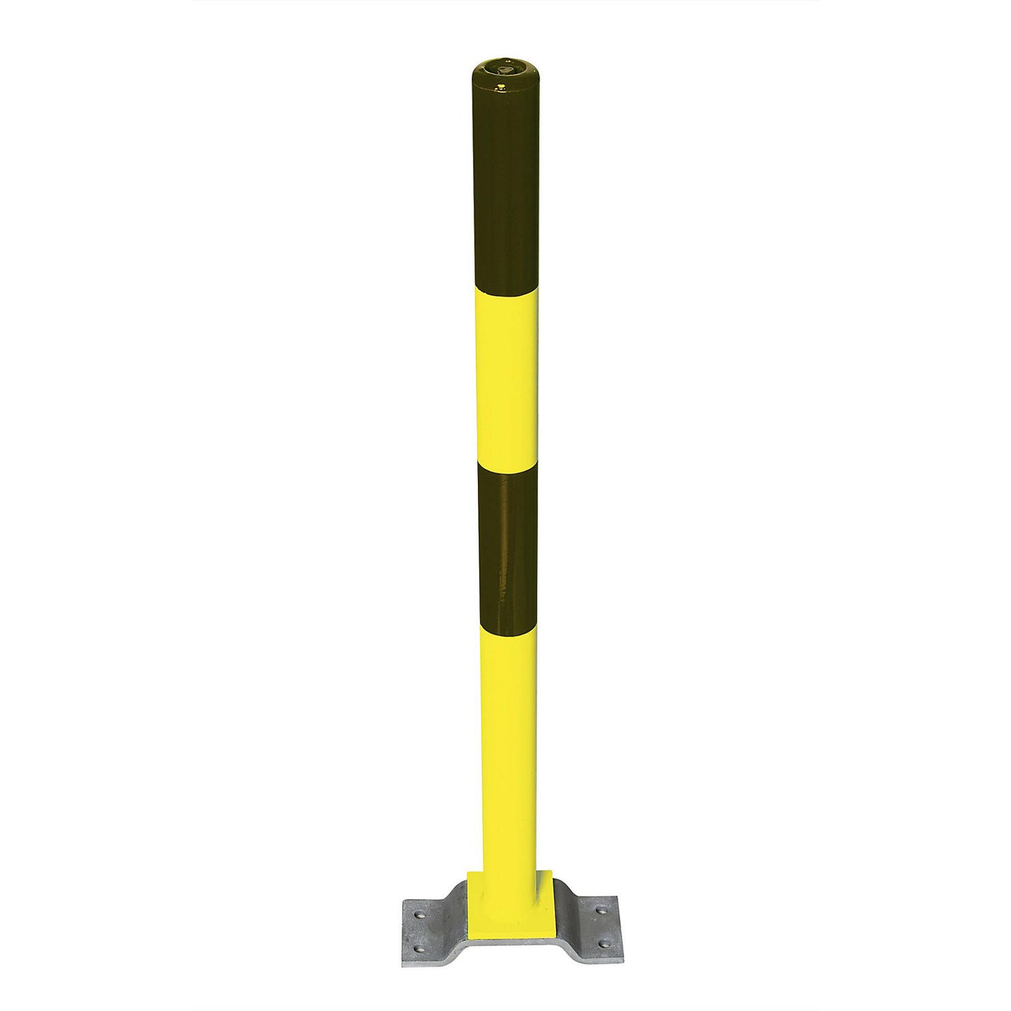 Barrier post made of steel, for bolting in place, Ø 60 mm, black/yellow.