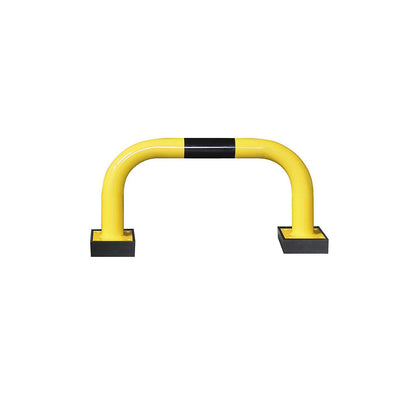 Impact protection guard, steel, Ø 76 mm, with spring element, for outdoor use, HxW 390 x 750 mm.
