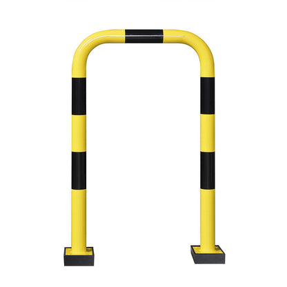 Impact protection guard, steel, Ø 76 mm, with spring element, for outdoor use, HxW 1240 x 750 mm.