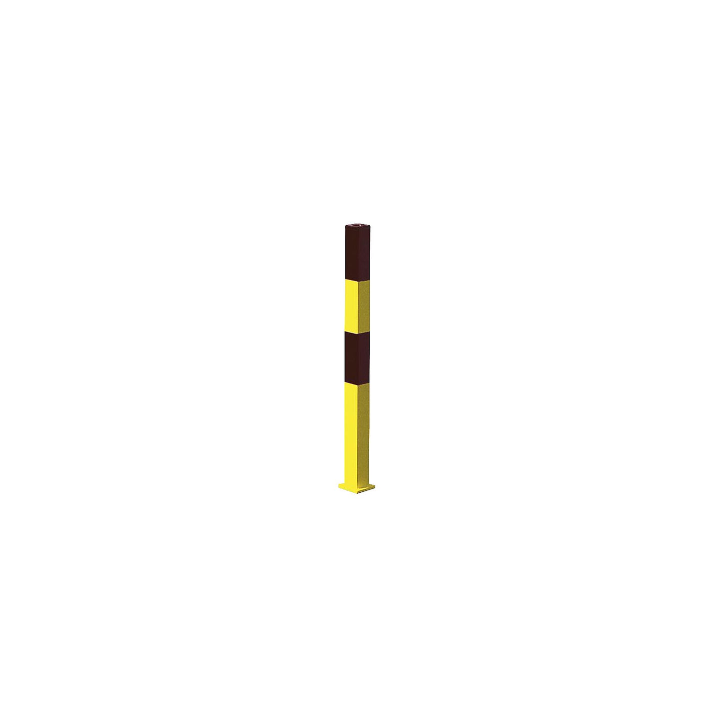 Barrier post made of steel, for setting in concrete, 70 x 70 mm, black/yellow.