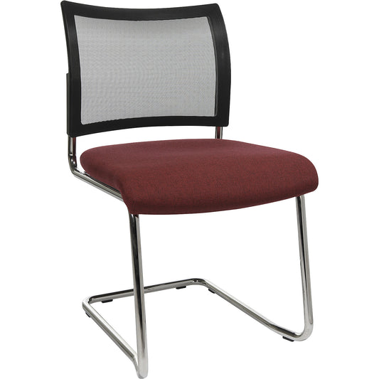 Visitors' chair, stackable, cantilever chair, mesh back rest, pack of 2, bordeaux.