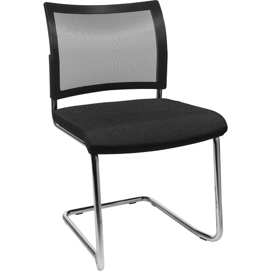 Visitors' chair, stackable, cantilever chair, mesh back rest, pack of 2, black.