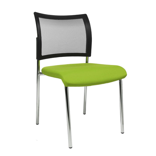 Visitors' chair, stackable, 4 legs, mesh back rest, pack of 2, apple green.