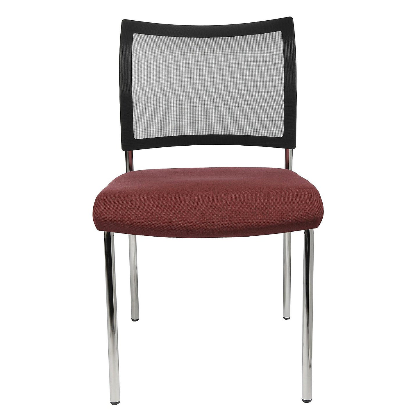 Visitors' chair, stackable, 4 legs, mesh back rest, pack of 2, bordeaux.
