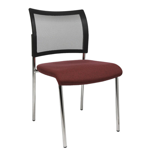 Visitors' chair, stackable, 4 legs, mesh back rest, pack of 2, bordeaux.