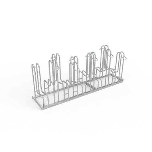 Bicycle stand, double sided, 10 parking spaces, tyre width up to 55 mm.