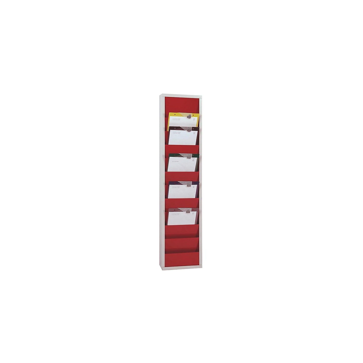 Planning board, with 10 rails, single row, HxWxD 1280 x 315 x 74 mm, red.