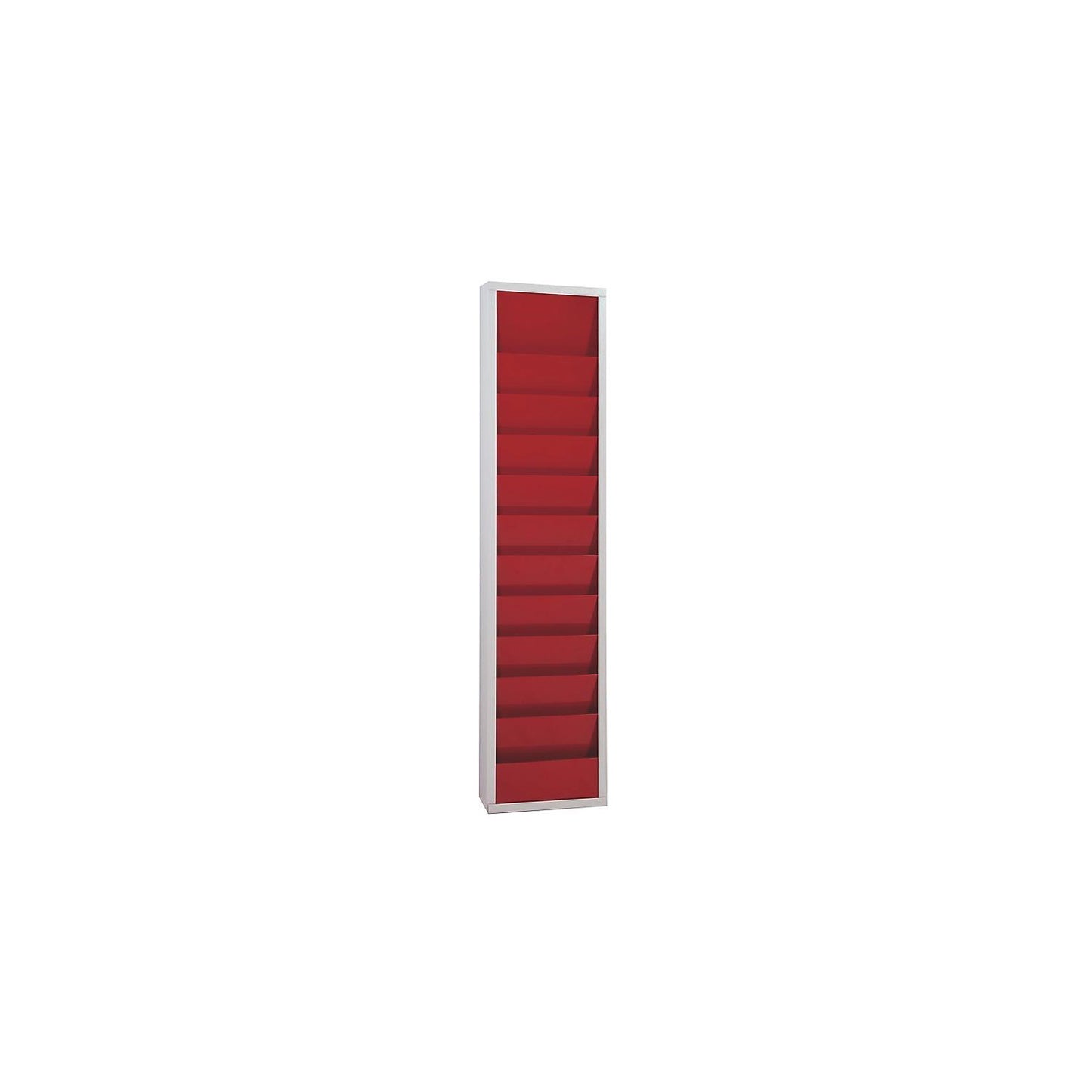 Planning board, with 10 rails, single row, HxWxD 1280 x 315 x 74 mm, red.