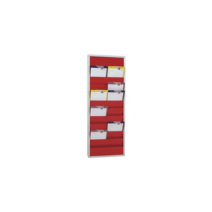 Planning board, with 10 rails, double row, HxWxD 1280 x 554 x 74 mm, red.