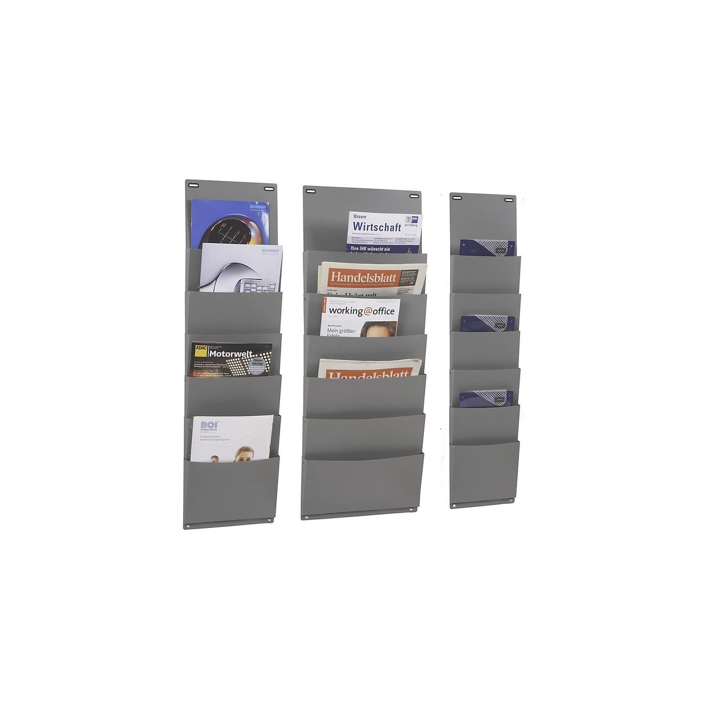 Planning board, polypropylene, HxW 900 x 250 mm, with 6 compartments, grey.