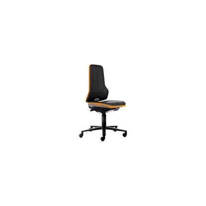 NEON industrial swivel chair, castors, synchronous mechanism, vinyl, orange bumper.