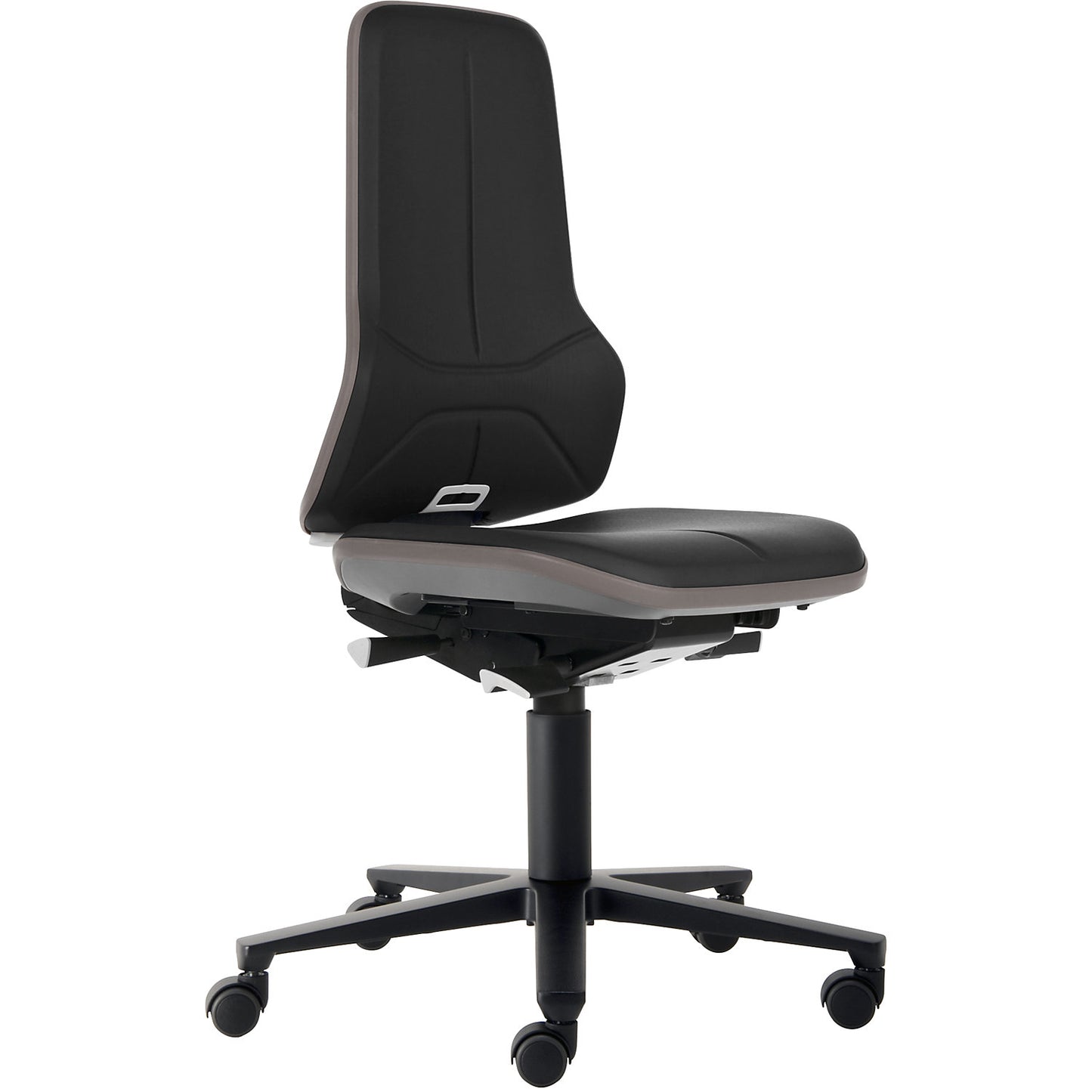 NEON industrial swivel chair, castors, synchronous mechanism, vinyl, grey bumper.