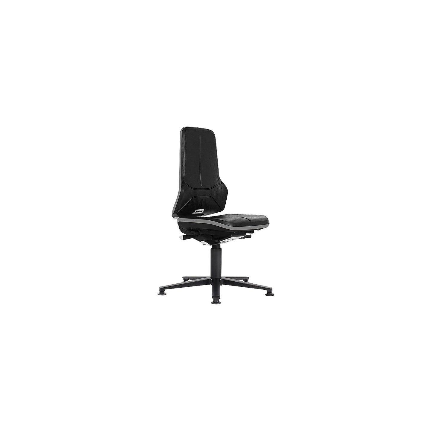 NEON ESD industrial swivel chair, floor glides, permanent contact mechanism, skintec, grey bumper.