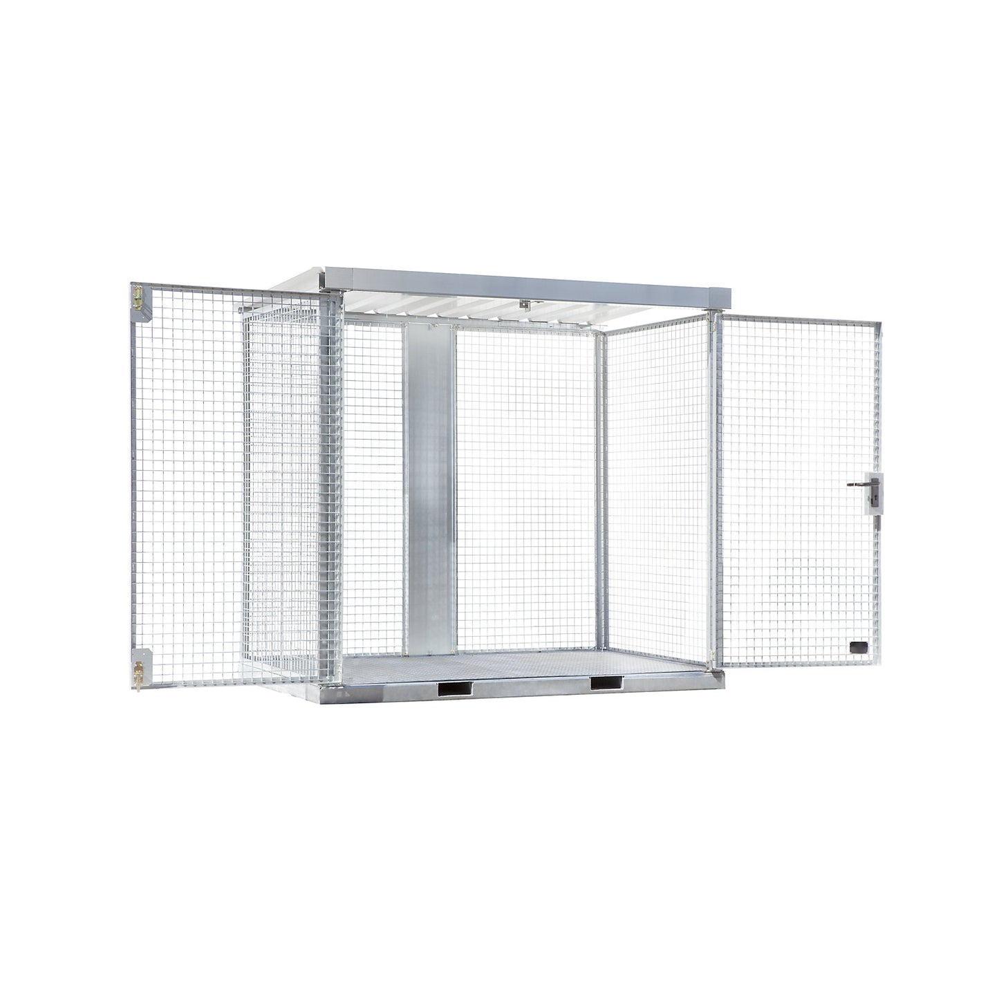 Assembled mesh gas cylinder cage, 60 cylinders with Ø 230 mm, ribbed sheet metal floor.