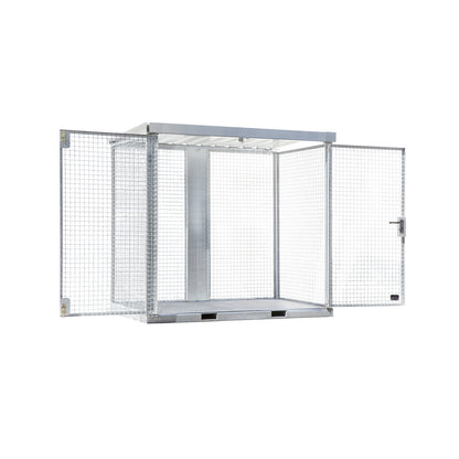 Assembled mesh gas cylinder cage, 60 cylinders with Ø 230 mm, ribbed sheet metal floor.