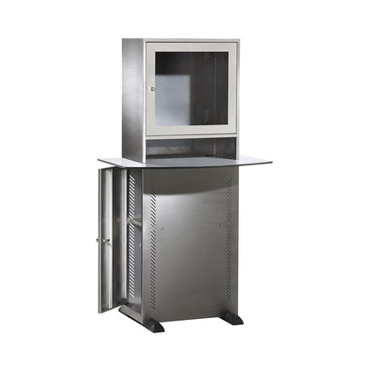 Stainless steel PC cupboard, with worktop, WxD 900 x 600 mm, HxWxD 1625 x 600 x 350 mm.
